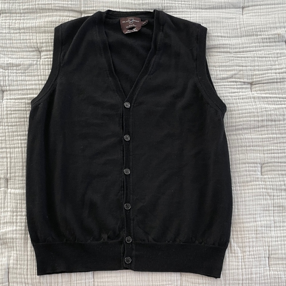 Men's Black V-Neck Button-Front Sweater Vest - 100% Merino Wool